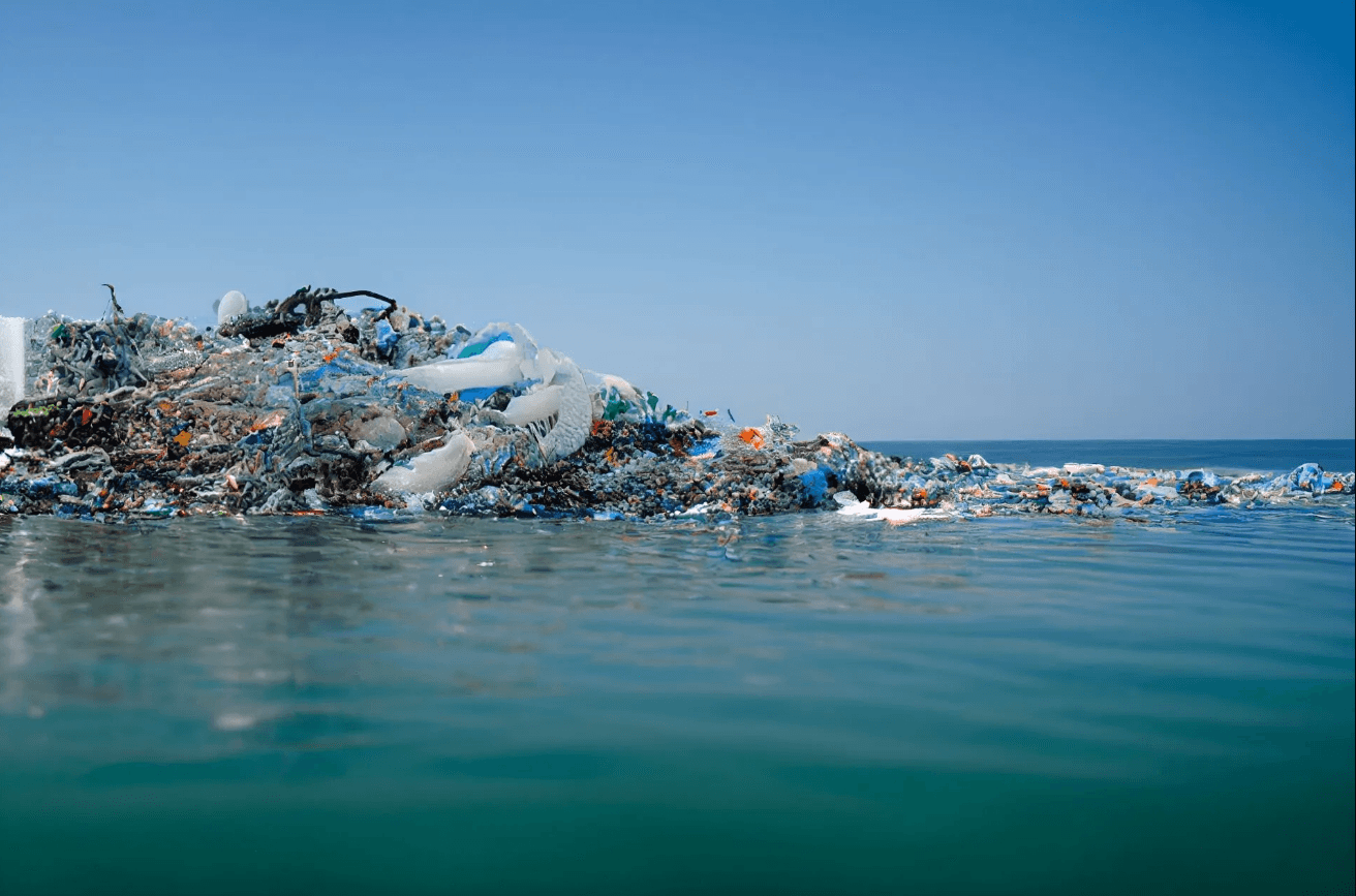 Plastic waste floating in the ocean